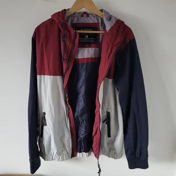 🌟Host Pick🌟 Men's Large Windbreaker in Burgundy Navy and Grey Burton Menswear - Picture 4 of 7